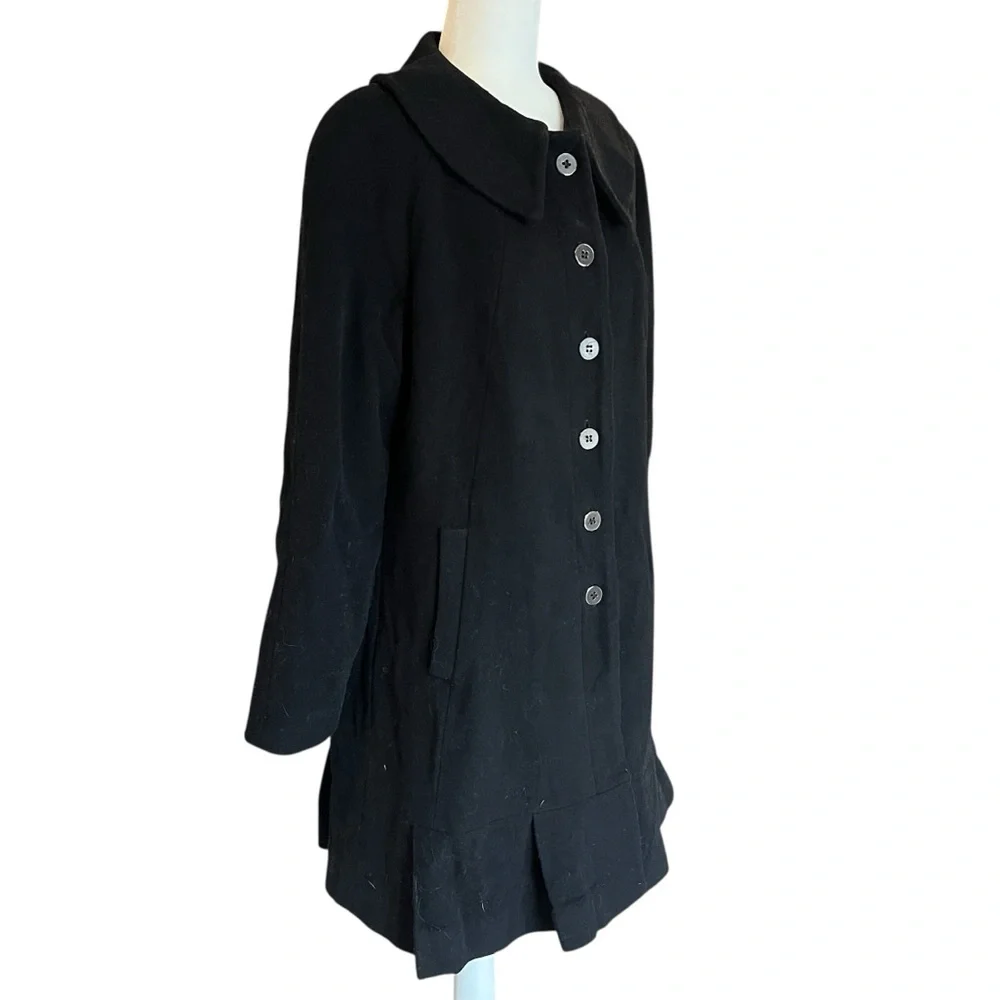 Pendleton Wool Cashmere Car Coat Black Mod Swing Round Collar Pleated Hem Large